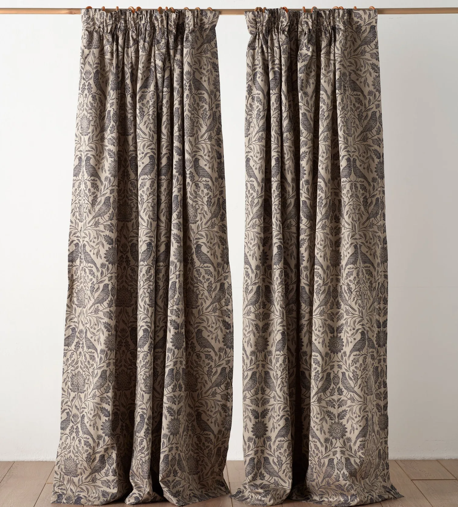 Secret Linen Store Birdie Jacquard 100% Cotton Lined Pencil Pleat Curtain (Pair)