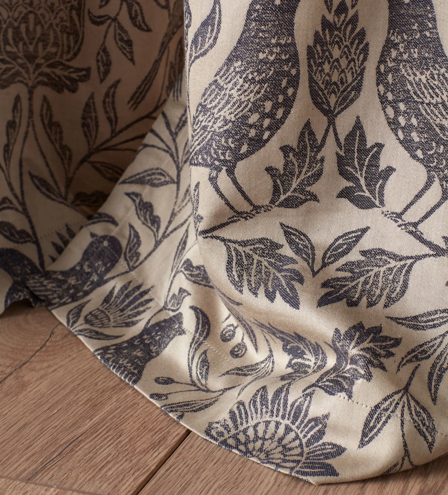 Secret Linen Store Birdie Jacquard 100% Cotton Lined Pencil Pleat Curtain (Pair)