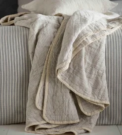 Secret Linen Store Black and Natural Stripe 100% Cotton Quilted Throw