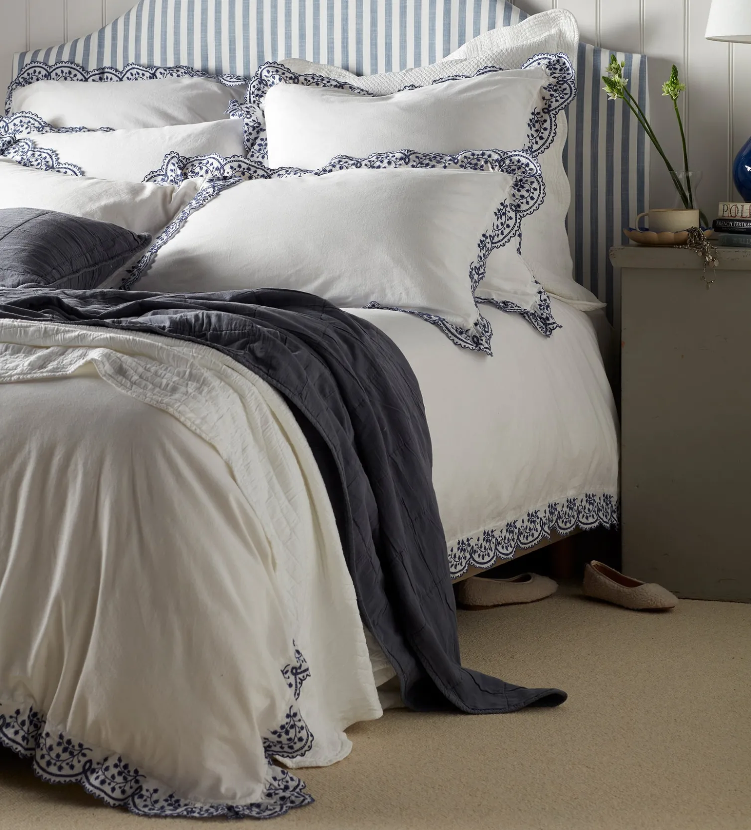 Secret Linen Store Blue Elsie Cotton Linen Duvet Cover