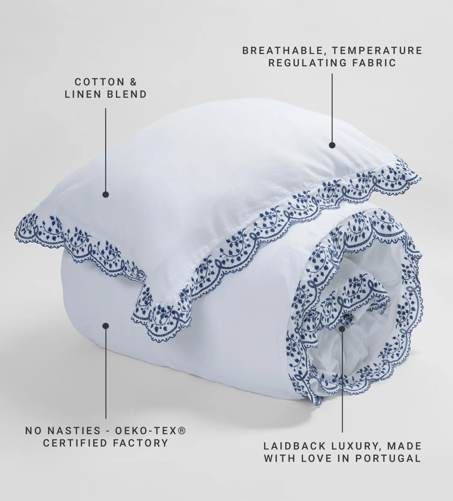 Secret Linen Store Blue Elsie Cotton Linen Duvet Cover