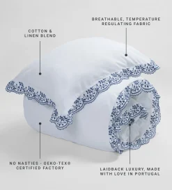 Secret Linen Store Blue Elsie Cotton Linen Pillowcase