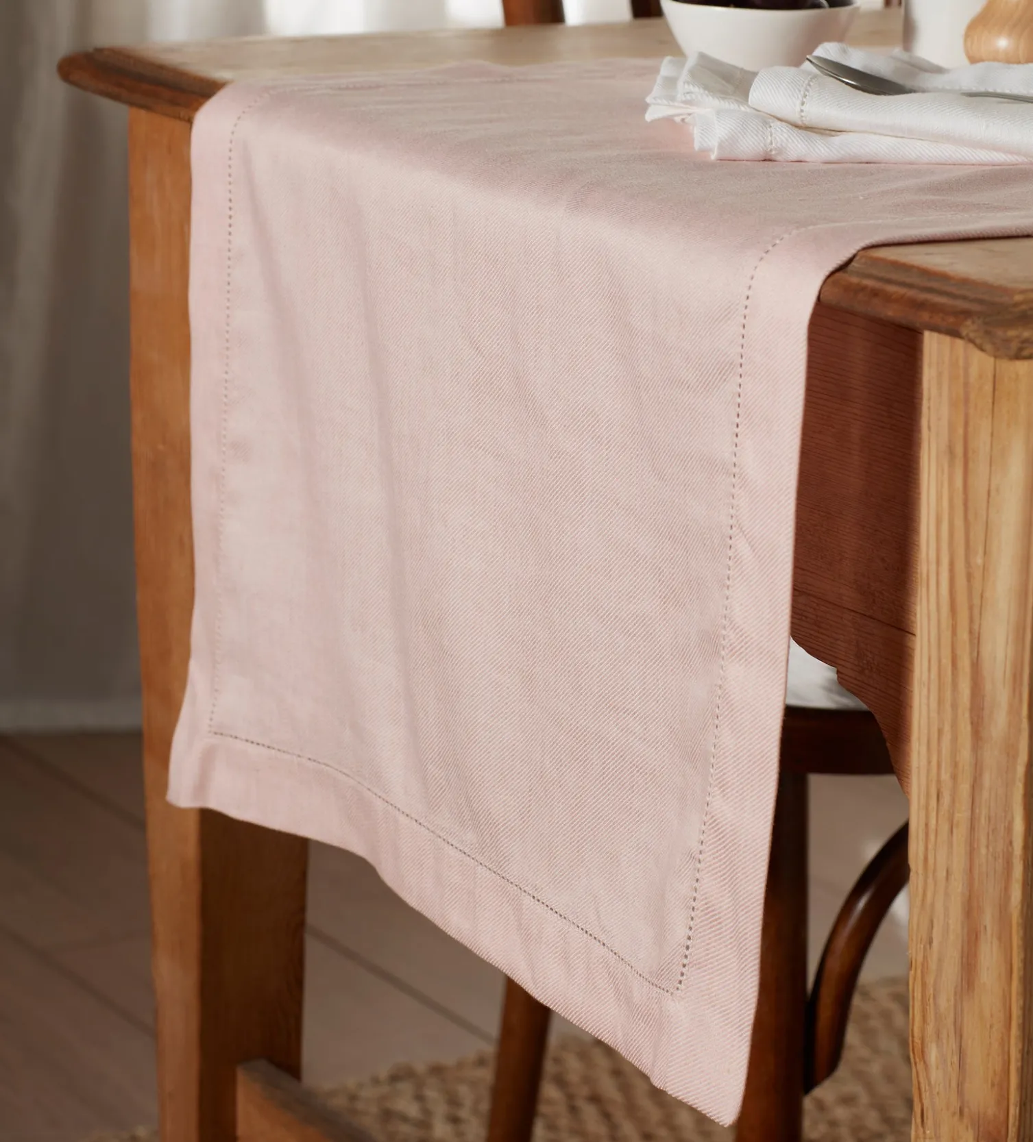 Secret Linen Store Blush Pink Twill Cotton Linen Table Runner
