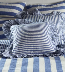 Secret Linen Store Cobalt 100% Linen Frill Edge Cushion Cover
