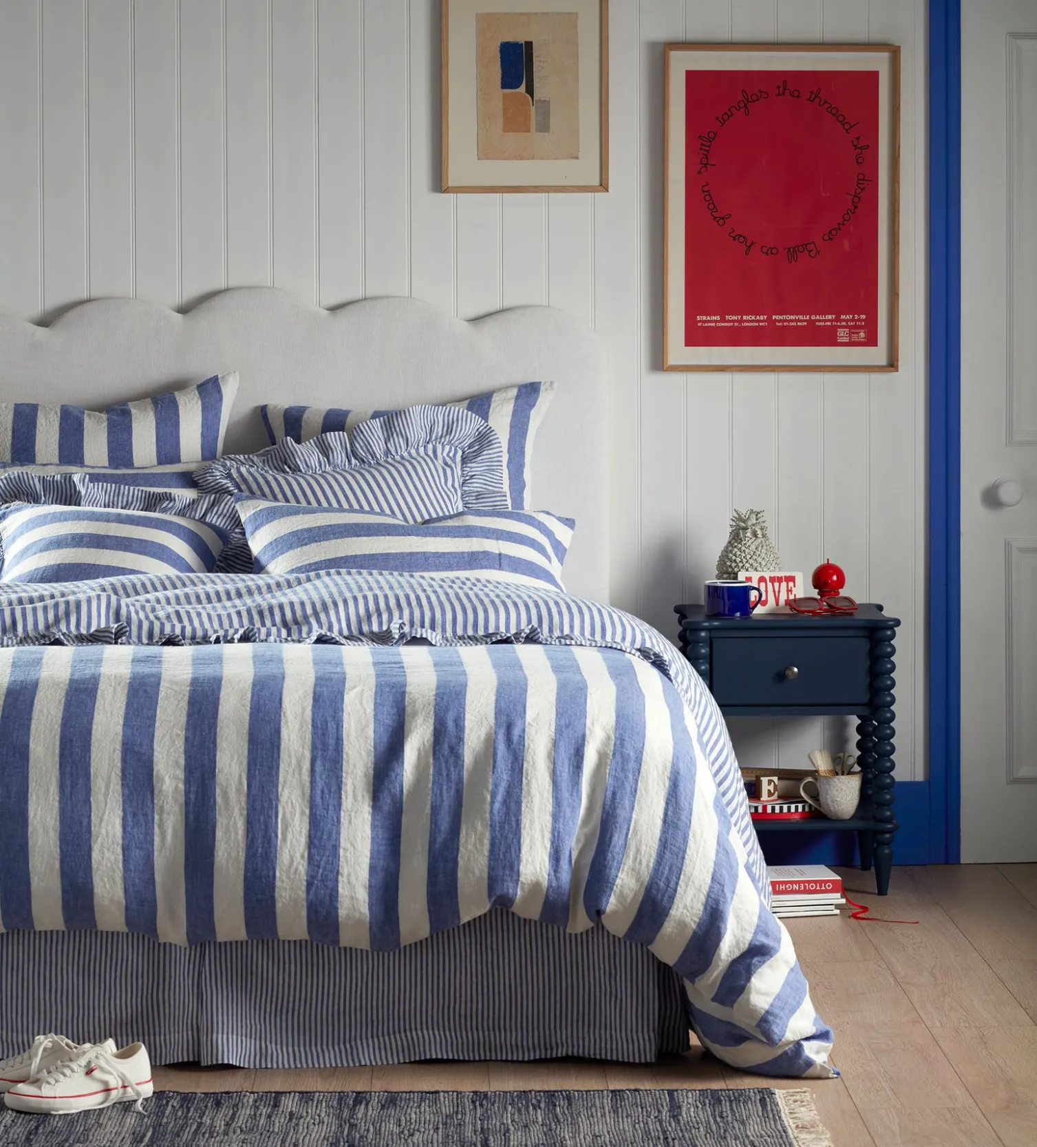 Secret Linen Store Cobalt Cora Stripe 100% Linen Duvet Cover