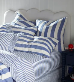 Secret Linen Store Cobalt Cora Stripe 100% Linen Duvet Cover