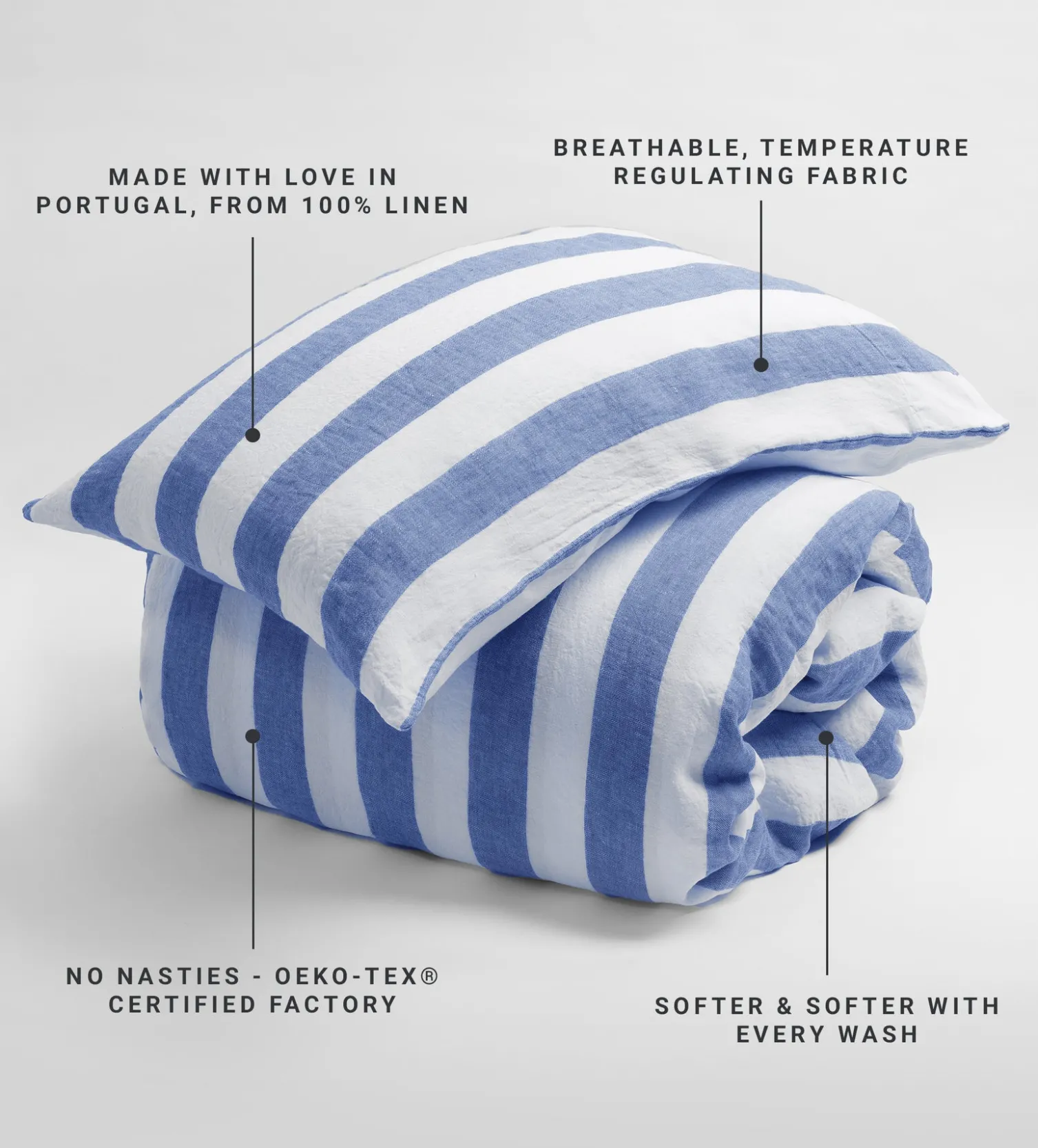 Secret Linen Store Cobalt Cora Stripe 100% Linen Duvet Cover