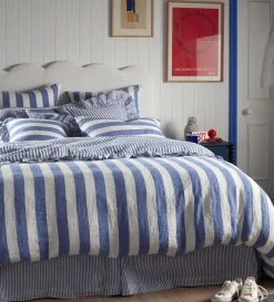 Secret Linen Store Cobalt Cora Stripe 100% Linen Duvet Cover