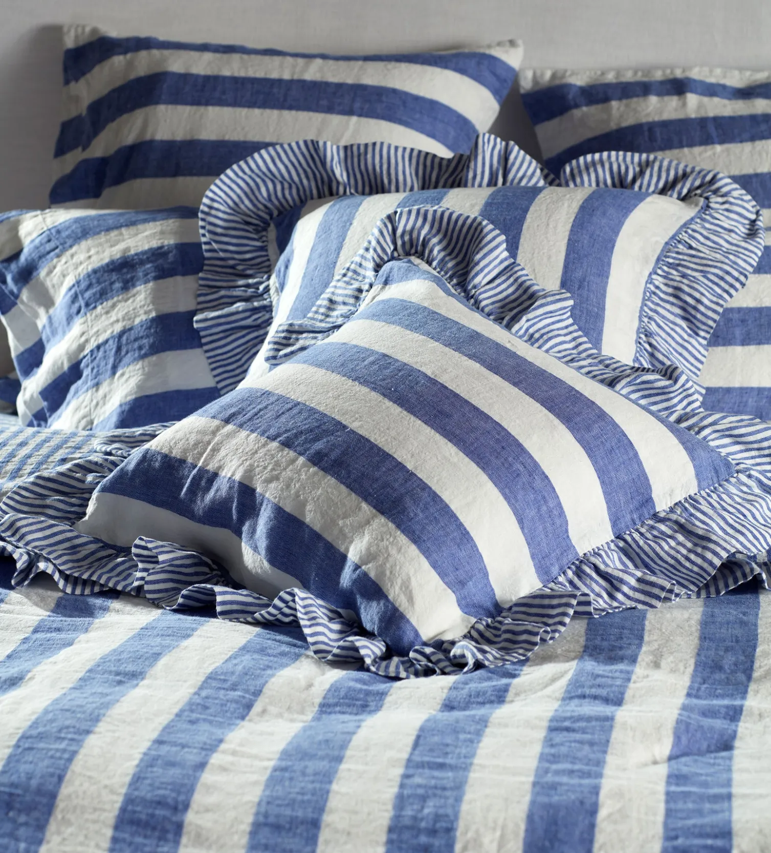 Secret Linen Store Cobalt 100% Linen Frill Edge Cushion Cover