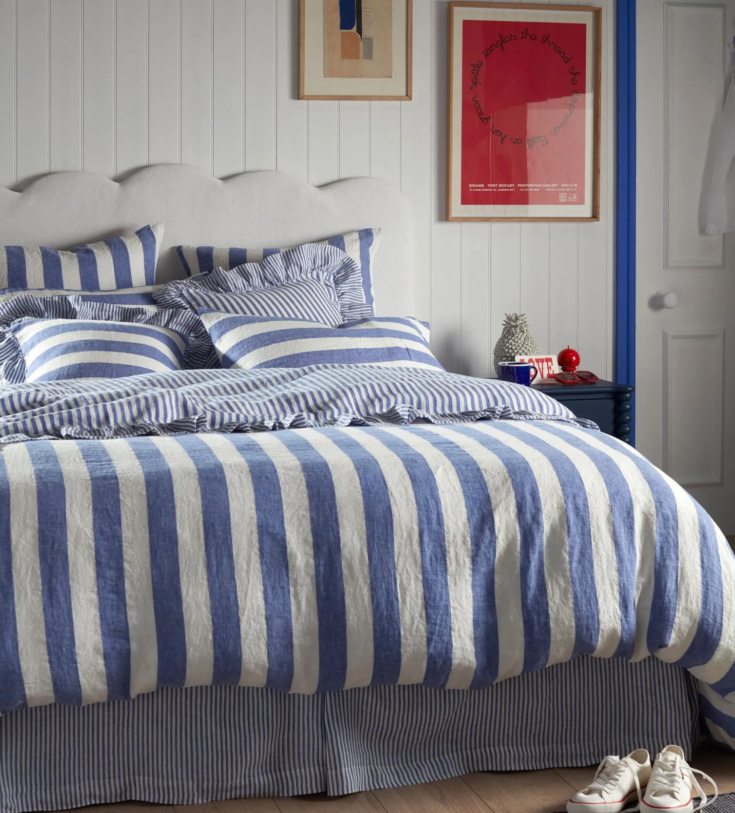 Secret Linen Store Cobalt 100% Linen Frill Edge Cushion Cover
