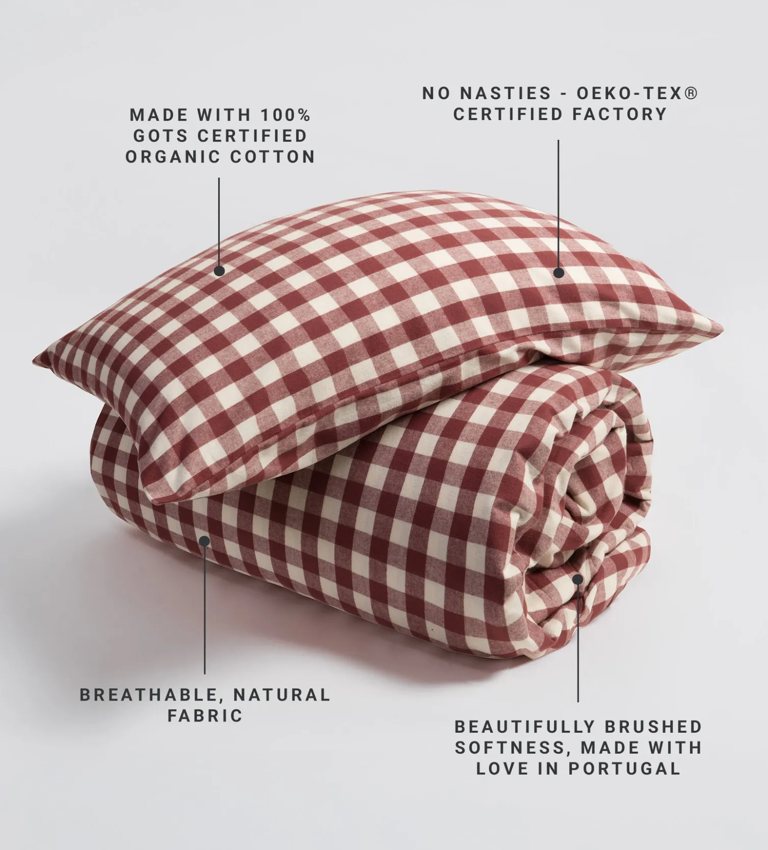 Secret Linen Store Gingham Brushed 100% Organic Cotton Pillowcase