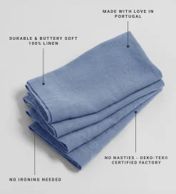Secret Linen Store Blue 100% Linen Napkins - Set of 4