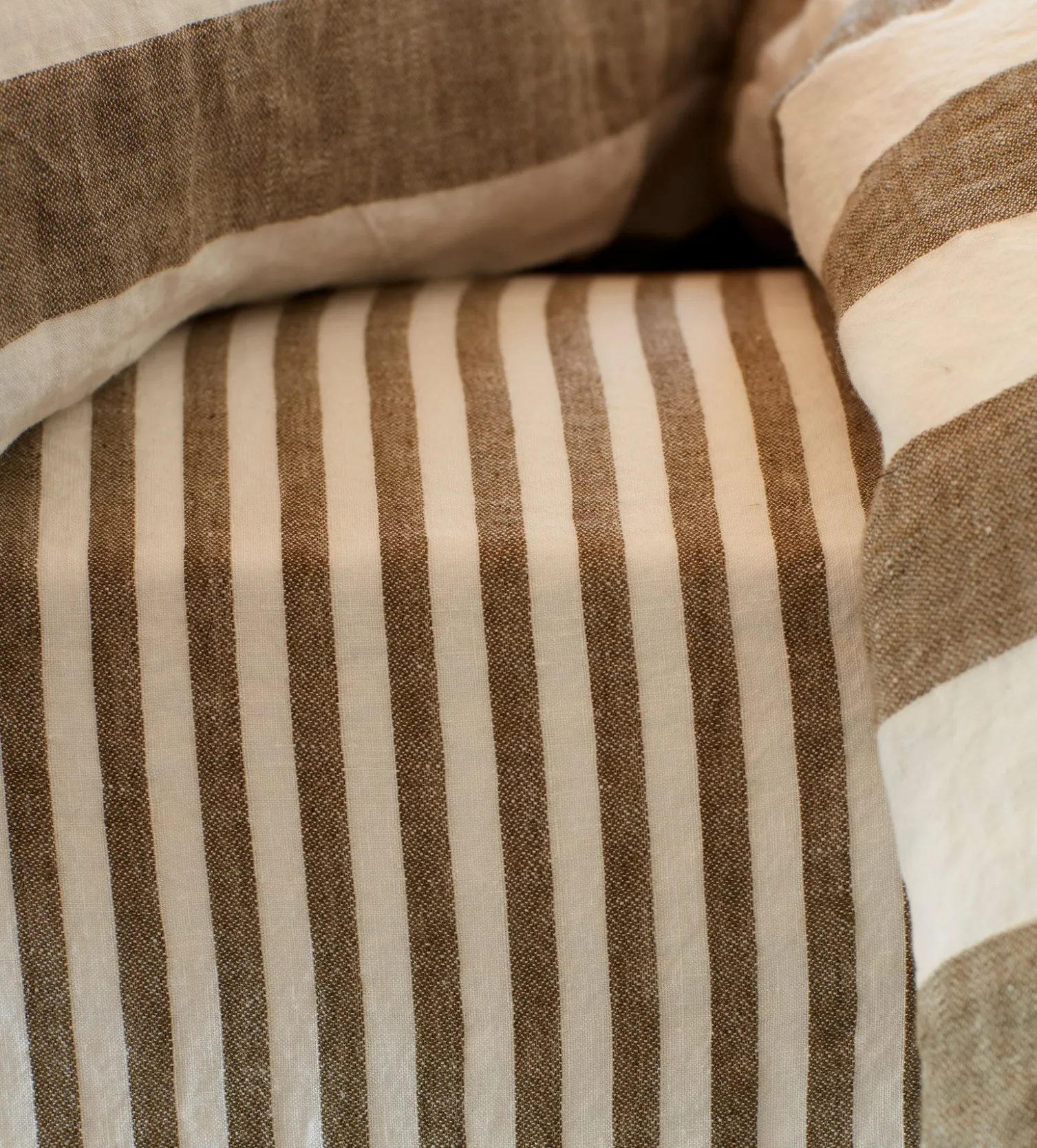 Secret Linen Store Dark Olive Cora Stripe 100% Linen Fitted Sheet