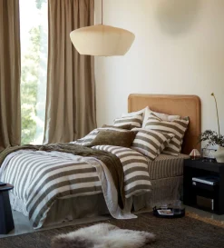 Secret Linen Store Dark Olive Cora Stripe 100% Linen Pillowcase