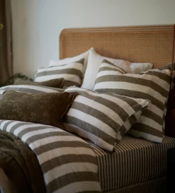Secret Linen Store Dark Olive Cora Stripe 100% Linen Duvet Cover