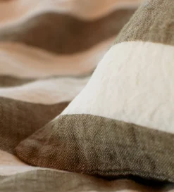 Secret Linen Store Dark Olive Cora Stripe 100% Linen Duvet Cover