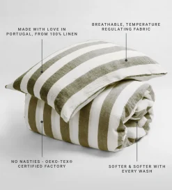 Secret Linen Store Dark Olive Cora Stripe 100% Linen Duvet Cover
