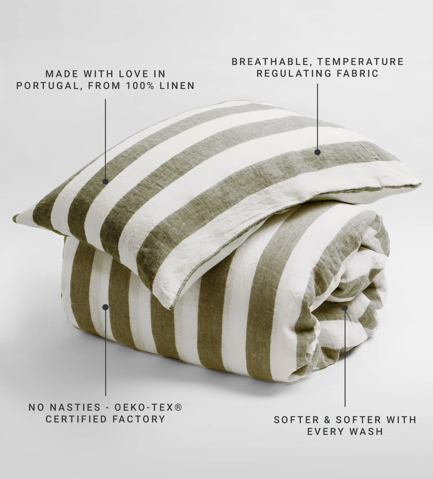 Secret Linen Store Dark Olive Cora Stripe 100% Linen Duvet Cover