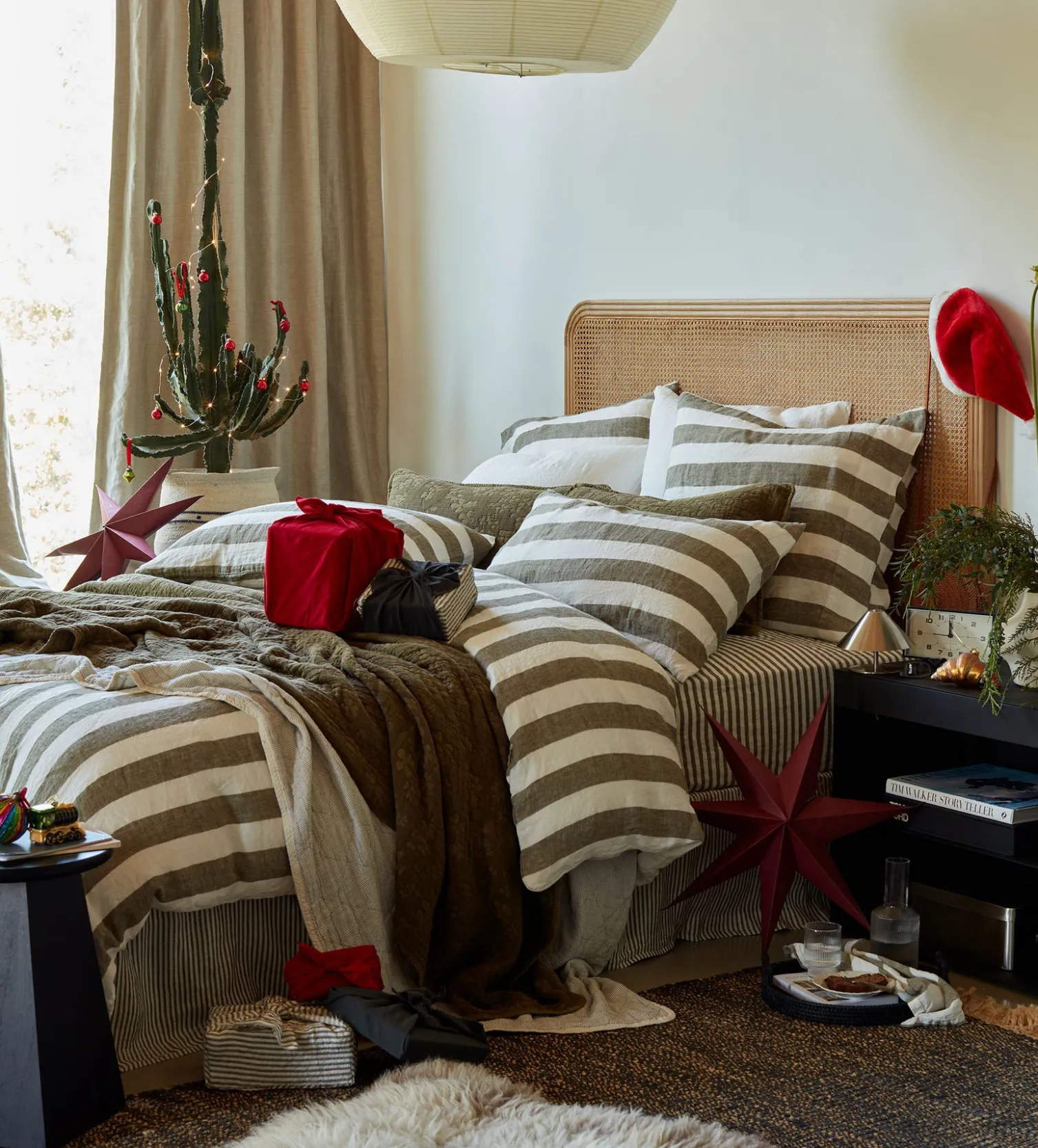 Secret Linen Store Dark Olive Cora Stripe Linen Valance