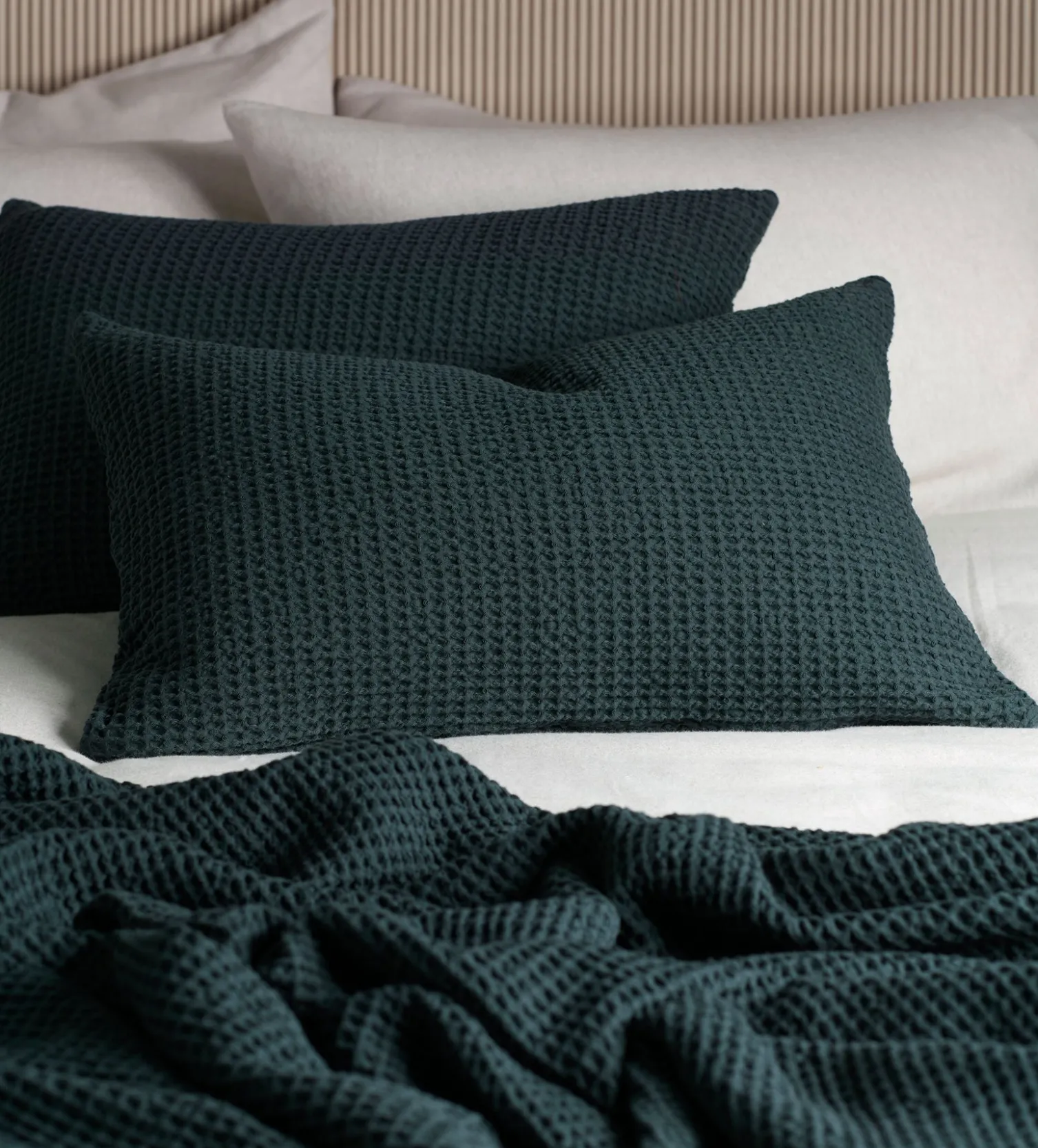 Secret Linen Store Darkest Spruce Big Waffle 100% Cotton Cushion Cover