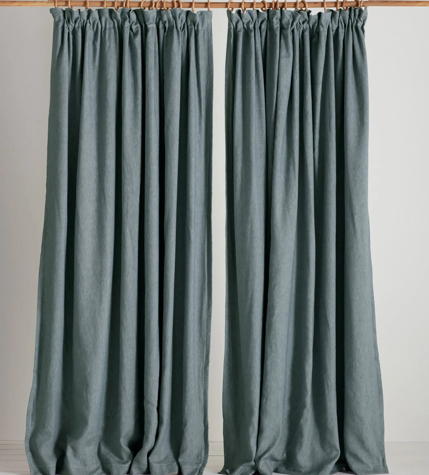 Secret Linen Store Twill Cotton Linen Blackout Pencil Pleat Curtains (Pair)