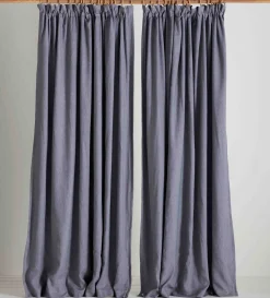 Secret Linen Store Twill Cotton Linen Blackout Pencil Pleat Curtains (Pair)