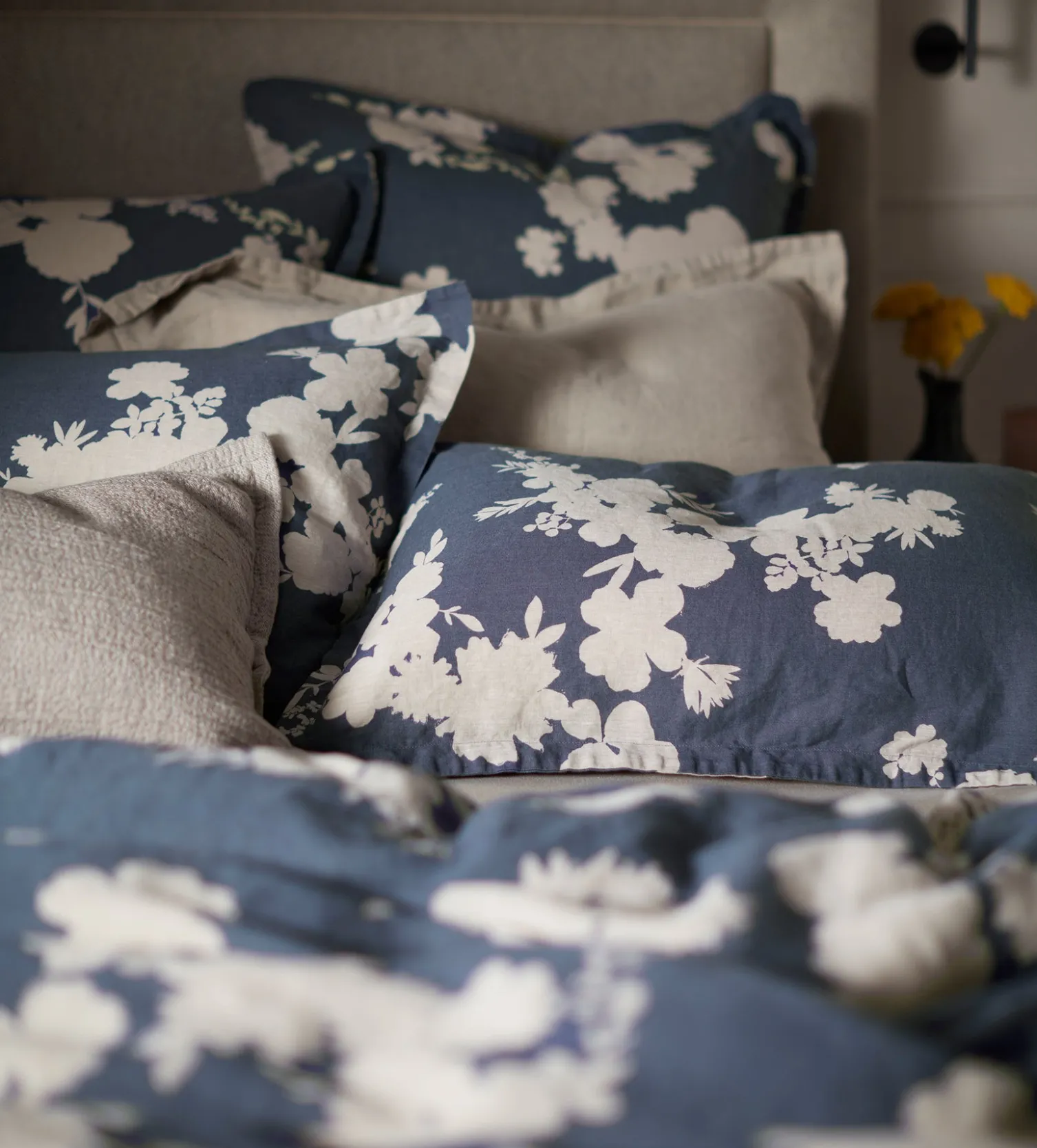 Secret Linen Store Ink Blue Flower Press Linen Blend Pillowcase