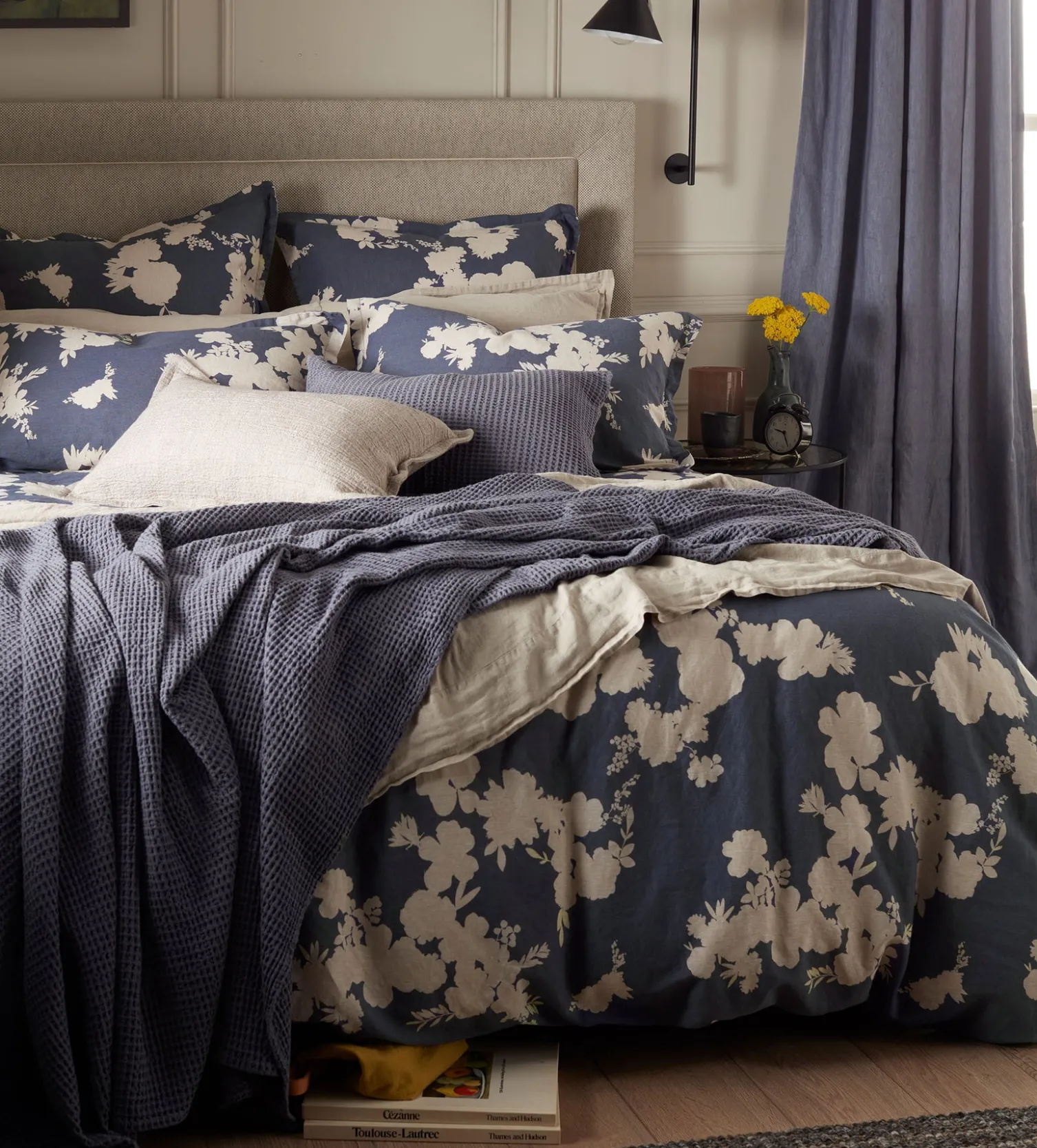 Secret Linen Store Ink Blue Flower Press Linen Blend Pillowcase
