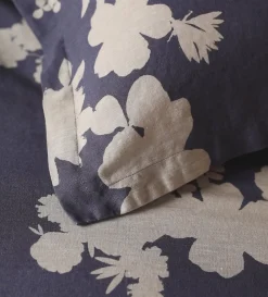 Secret Linen Store Ink Blue Flower Press Linen Blend Duvet Cover