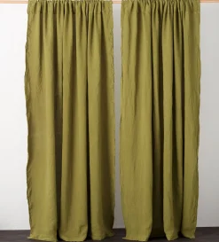Secret Linen Store Green 100% Linen Loop Top Curtain (Single)