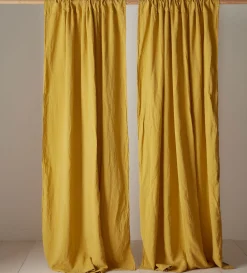 Secret Linen Store Mustard 100% Linen Loop Top Curtain (Single)