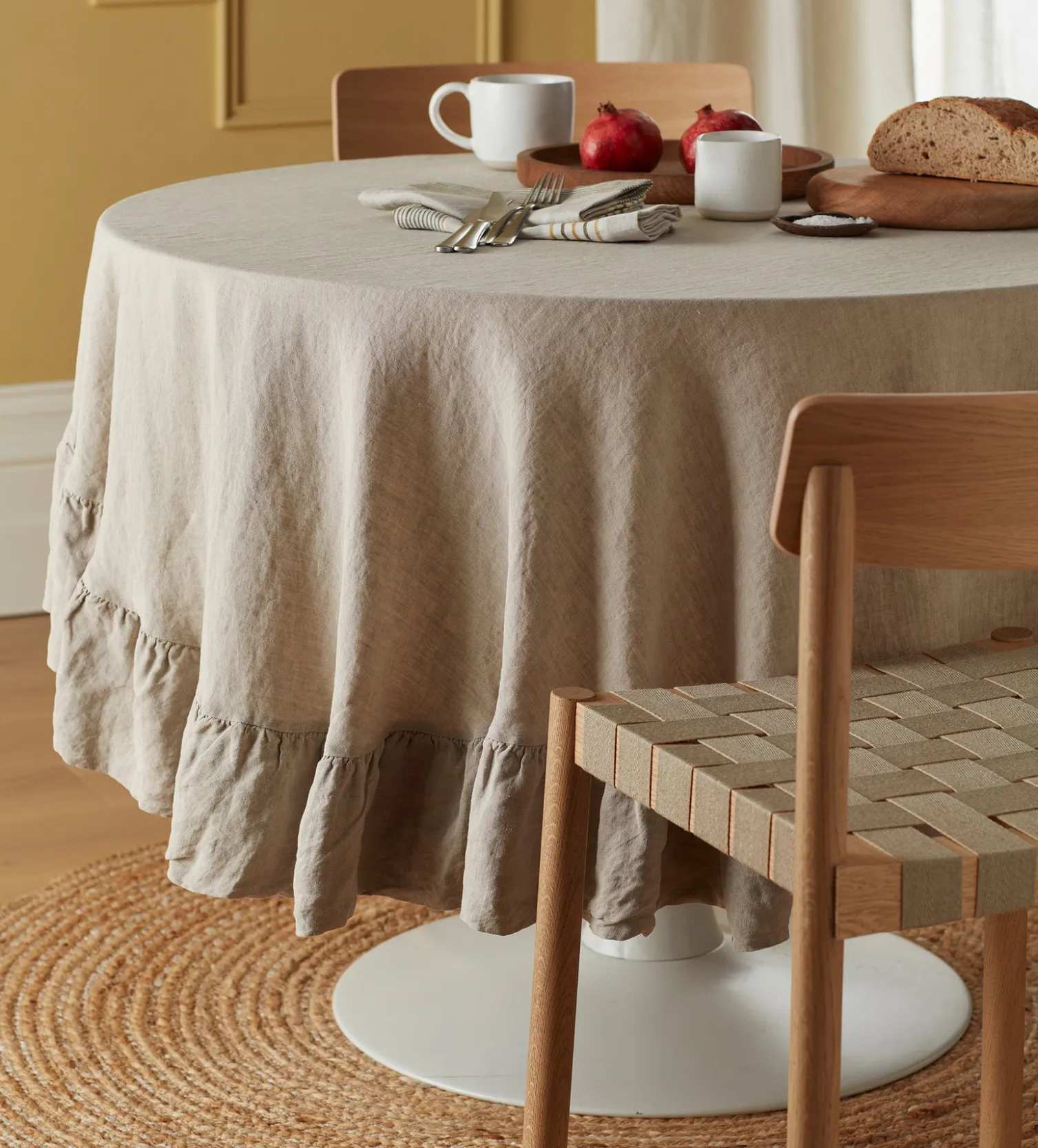Secret Linen Store Natural 100% Linen Frill Tablecloth