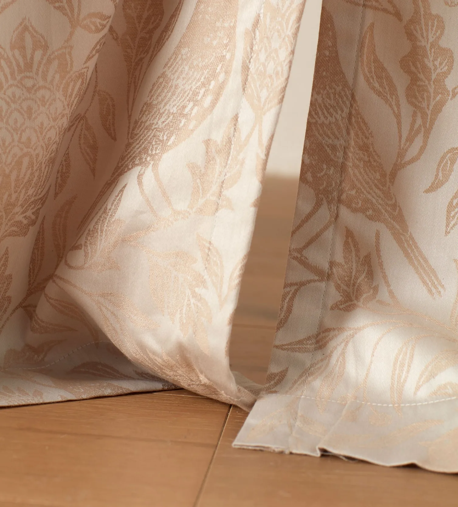 Secret Linen Store Natural Birdie Jacquard 100% Cotton Lined Pencil Pleat Curtain (Pair)