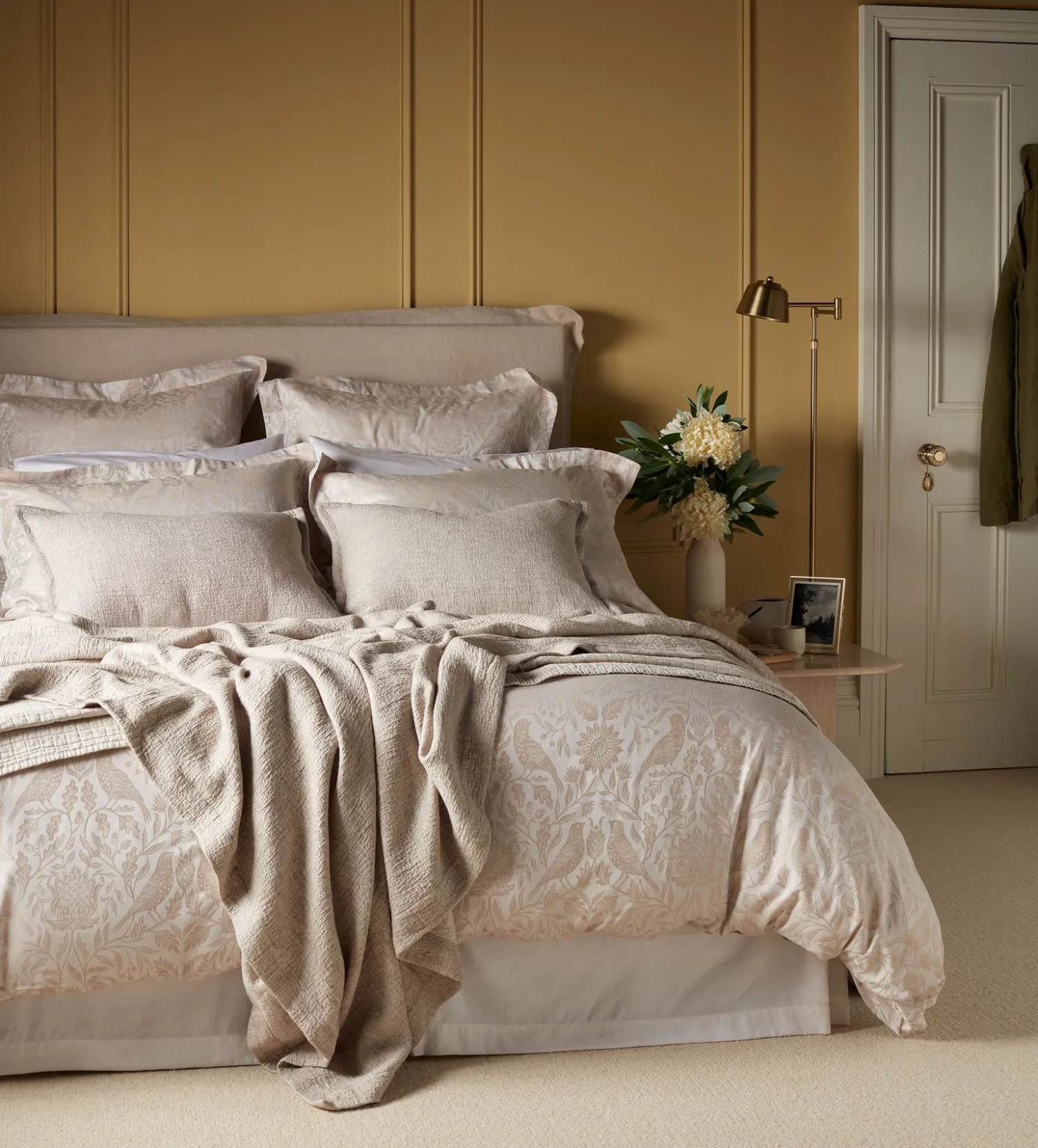 Secret Linen Store Natural Birdie Jacquard 100% Cotton Duvet Cover