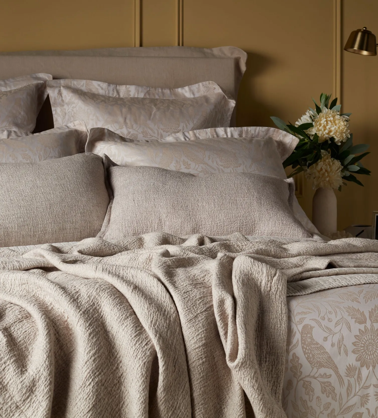 Secret Linen Store Natural Birdie Jacquard 100% Cotton Duvet Cover