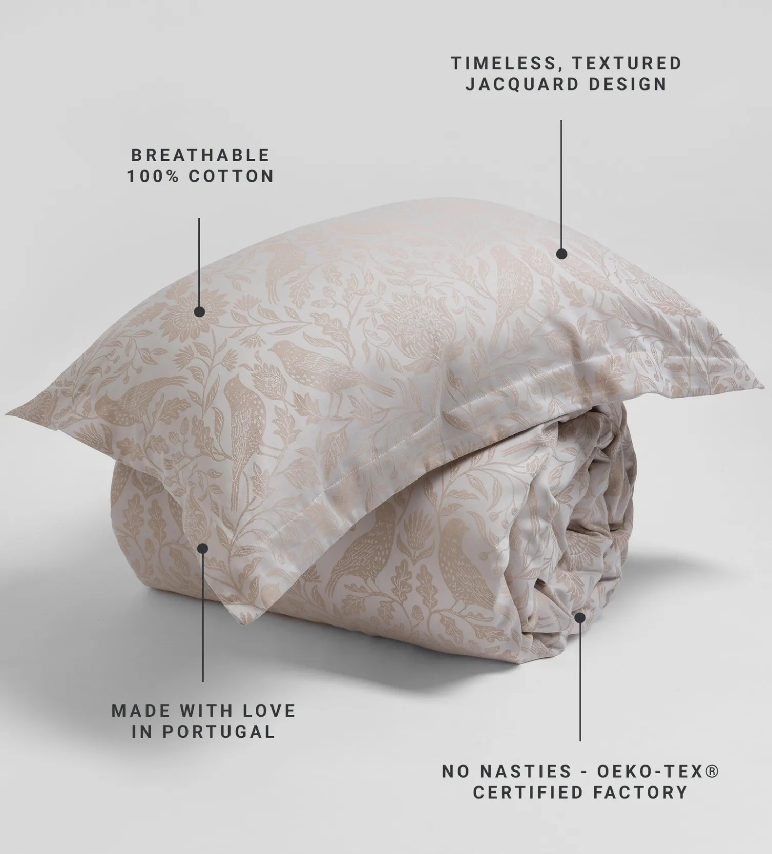 Secret Linen Store Natural Birdie Jacquard 100% Cotton Duvet Cover