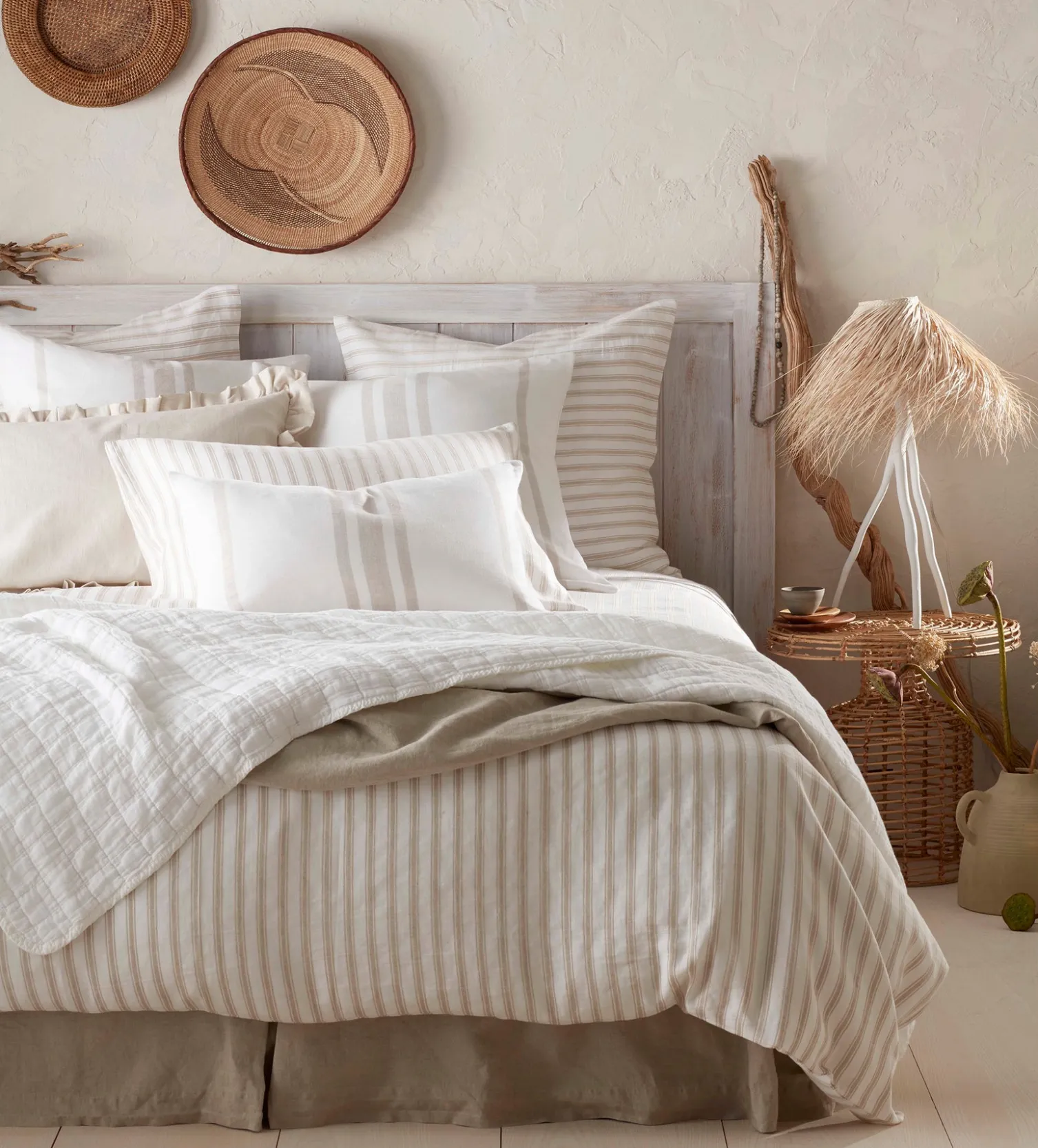 Secret Linen Store Natural French Ticking Stripe Cotton Linen Housewife Pillowcase