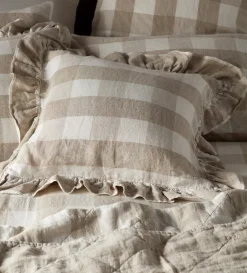 Secret Linen Store Natural Gracie Gingham 100% Linen Cushion Cover Small Square