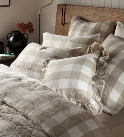 Secret Linen Store Natural Gracie Gingham 100% Linen Cushion Cover Small Square