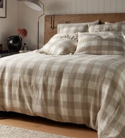 Secret Linen Store Natural Gracie Gingham 100% Linen Cushion Cover Small Square