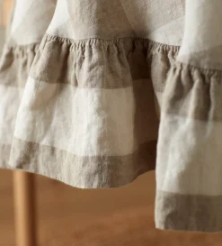 Secret Linen Store Natural Gracie Gingham 100% Linen Frill Tablecloth