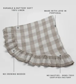 Secret Linen Store Natural Gracie Gingham 100% Linen Frill Tablecloth