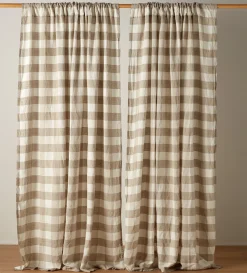 Secret Linen Store Gracie Gingham 100% Linen Loop Top Curtain (Single)