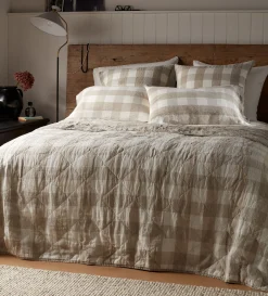 Secret Linen Store Natural Gracie Gingham Linen Quilted Throw