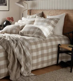 Secret Linen Store Natural Gracie Gingham Linen Quilted Throw