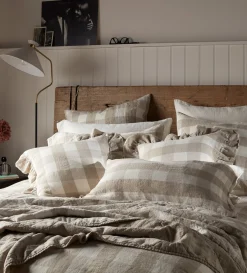 Secret Linen Store Natural Gracie Gingham Linen Quilted Throw