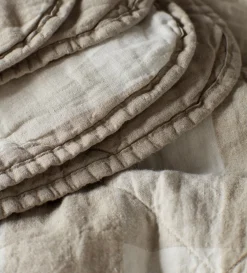 Secret Linen Store Natural Gracie Gingham Linen Quilted Throw