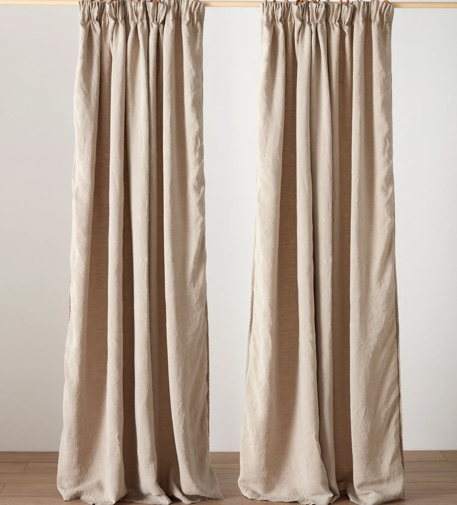 Secret Linen Store Natural Linen Lined Pencil Pleat Curtains (Pair)