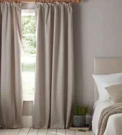 Secret Linen Store Twill Cotton Linen Blackout Pencil Pleat Curtains (Pair)