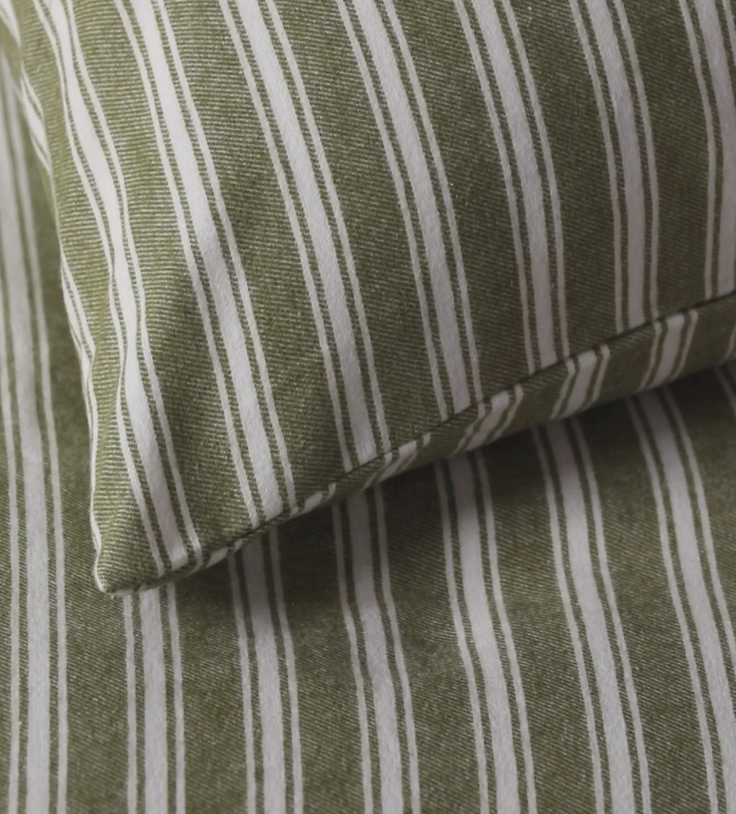 Secret Linen Store Olive Green Fred Stripe Brushed 100% Organic Cotton Duvet Cover